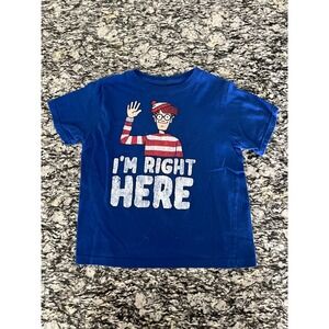 Where's Waldo? T Shirt Boys L(7) Royal Blue I'm Right Here Graphic Print Cotton